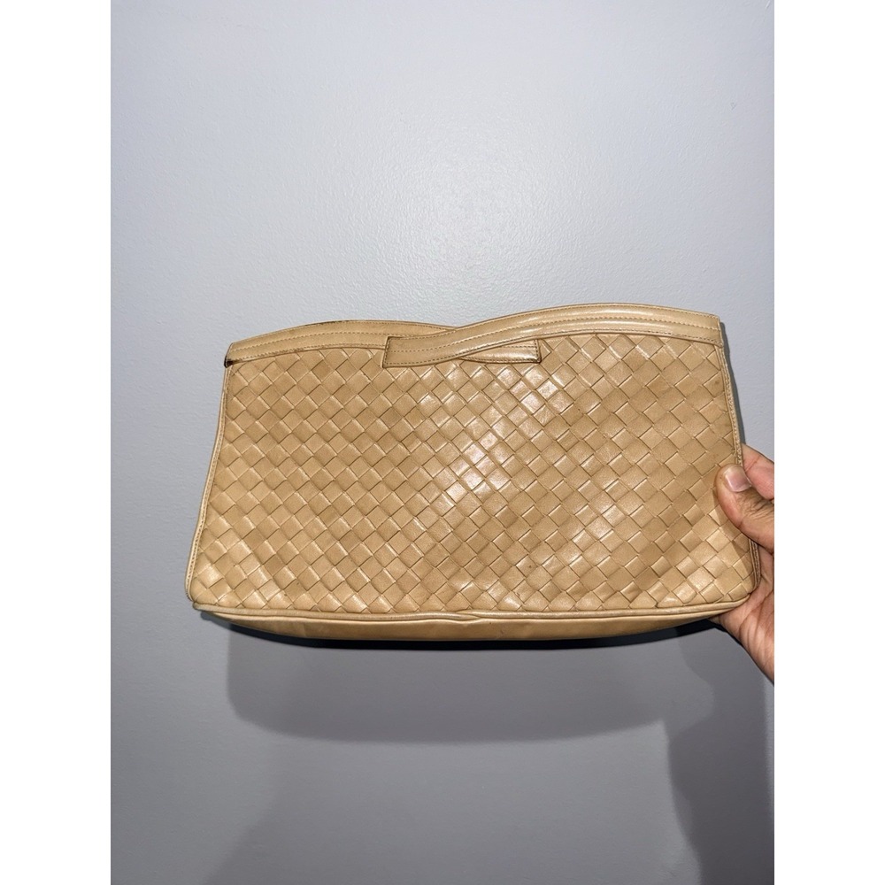 Vtg Morris Moskowitz Tan Nude Handbag Purse Woven Leather Clutch 80s M